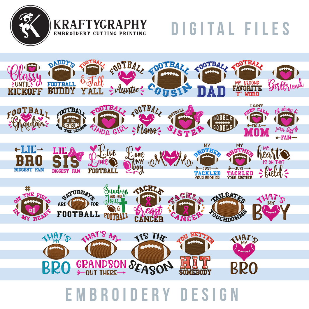 Football Machine Embroidery Designs Bundle for Family Shirts, Football Embroidery Patterns, Funny Football Embroidery Sayings, Football Pes Files-Kraftygraphy