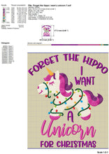 Load image into Gallery viewer, Funny Christmas Unicorn Embroidery Designs, Kids Christmas Embroidery Patterns, Dear Santa Forget the Hippo I Want a Unicorn Embroidery Files, Unicorn With Christmas Lights Pes Files-Kraftygraphy
