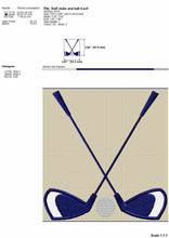 Load image into Gallery viewer, Golf embroidery designs elements - golf clubs and ball-Kraftygraphy
