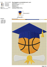 Load image into Gallery viewer, Graduation Cap Basketball pes Machine Embroidery Designs, Class of Embroidery Patterns, Senior Pes Files, Graduate Jef-Kraftygraphy
