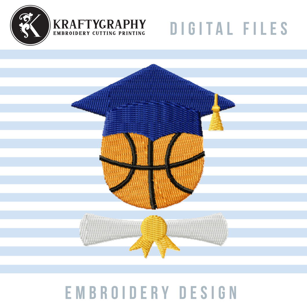 Graduation Cap Basketball pes Machine Embroidery Designs, Class of Embroidery Patterns, Senior Pes Files, Graduate Jef-Kraftygraphy
