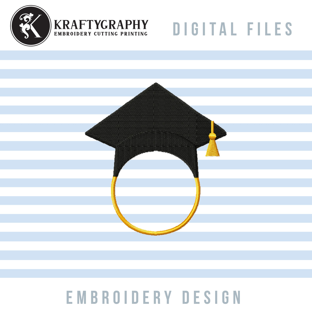 Graduation Cap Machine Embroidery Designs, Graduation Monogram Embroidery Patterns, Cap Applique Pes Files, Senior Circle Monogram Jef-Kraftygraphy