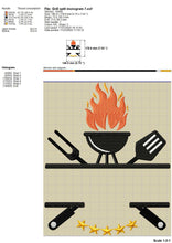 Load image into Gallery viewer, Bbq monogram frame embroidery designs for man grill aprons, gloves and towels-Kraftygraphy
