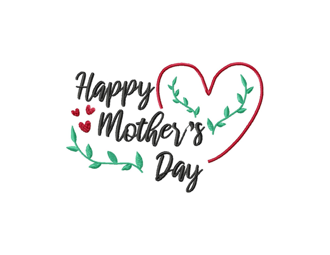 Happy Mother's Day embroidery design with heart and vines-Kraftygraphy