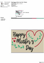 Load image into Gallery viewer, Happy Mother&#39;s Day embroidery design with heart and vines-Kraftygraphy
