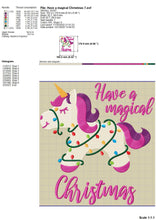 Load image into Gallery viewer, Christmas Unicorn Embroidery Files, Magical Christmas Embroidery Patterns, Christmas Word Art Embroidery Designs, Kids Embroidery Pes Files, Unicorn With Christmas Lights Embroidery, Have a Magical Christmas-Kraftygraphy
