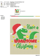 Load image into Gallery viewer, Dinosaur With Santa Hat Embroidery Designs, Christmas Embroidery Sayings for Kids Clothing, Have a Roarsome Christmas, Christmas Sweater Embroidery, shirt pes files, pajamas hus files, dinosaur face embroidery-Kraftygraphy
