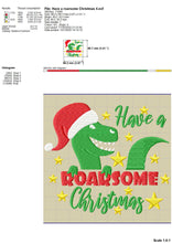 Load image into Gallery viewer, Dinosaur With Santa Hat Embroidery Designs, Christmas Embroidery Sayings for Kids Clothing, Have a Roarsome Christmas, Christmas Sweater Embroidery, shirt pes files, pajamas hus files, dinosaur face embroidery-Kraftygraphy
