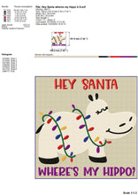 Load image into Gallery viewer, Cute Christmas Hippo With Christmas Lights Embroidery Patterns, Christmas Embroidery Sayings for Kids, Christmas Hippo Embroidery Designs, Hippopotamus Embroidery Cartoon, Christmas Lights Embroidery for Girls applique-Kraftygraphy
