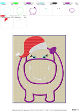 Load image into Gallery viewer, Hippopotamus With Santa Hat Embroidery Designs, Christmas Hippo Embroidery Patterns, Christmas Embroidery Files, Hippo Applique 5 X 7 Hoop Size-Kraftygraphy
