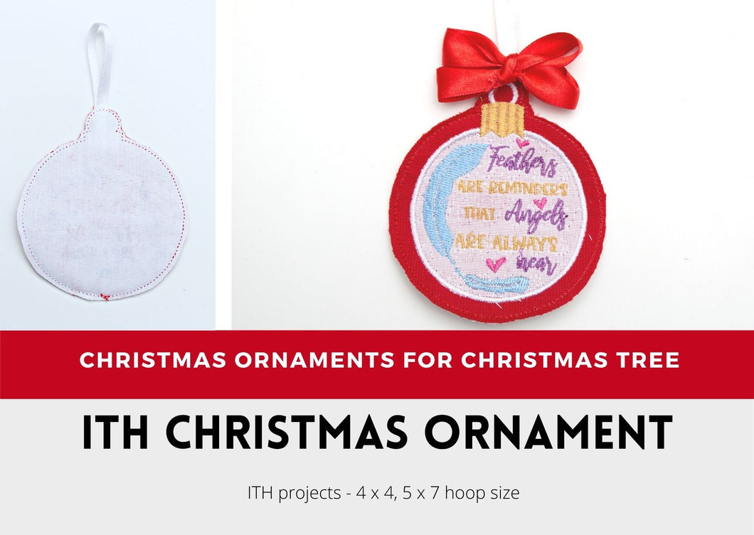 ITH Christmas ornaments embroidery patterns with sympathy theme, Feathers are reminders that angels are always near-Kraftygraphy