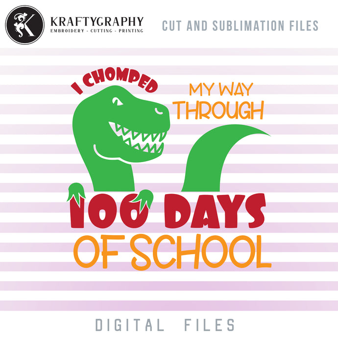 100 Days of School Dinosaur Clipart, Cute T-Rex Face SVG Files, Dinosaur Shirt PNG Files for Sublimation, School Sayings and Quotes, Dxf Files for Laser Cut, School Vector Files, School SVG Cut Files, 100th Day of School SVG-Kraftygraphy