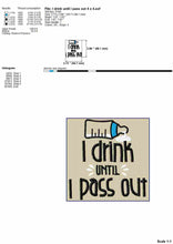 Load image into Gallery viewer, Funny Baby Bib Machine Embroidery Design - I Drink Until I Pass Out-Kraftygraphy
