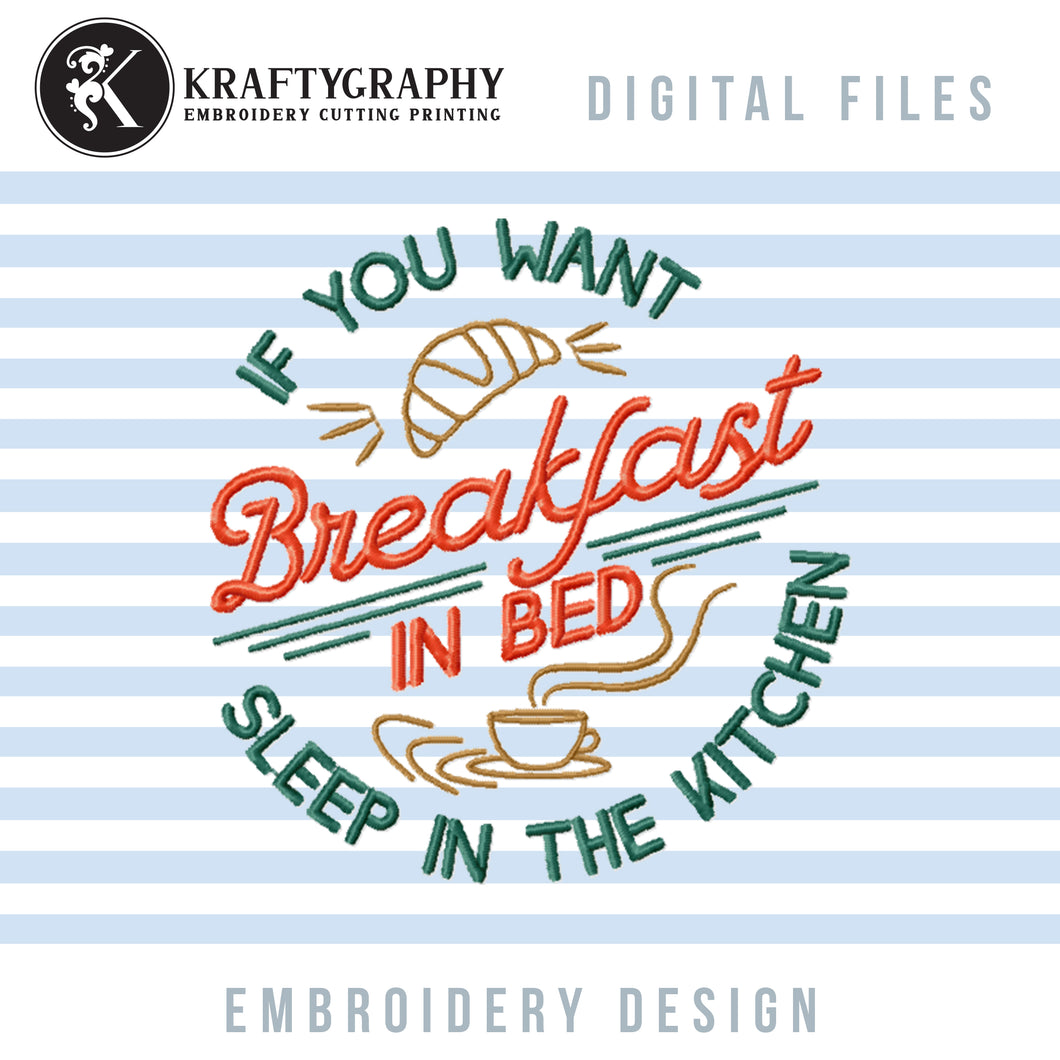 Hilarious kitchen embroidery designs for towels - breakfast in bed-Kraftygraphy