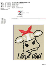 Load image into Gallery viewer, Girl Heifer Machine Embroidery Designs, Cow Head With Bandana Embroidery Patterns, Cute Cow Face Applique Pes Files, I Herd That Hus Files, Farm Animal Embroidery Sayings, Kitchen Towels vp3 Files-Kraftygraphy

