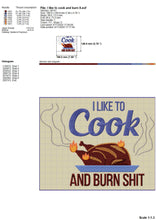 Load image into Gallery viewer, Funny kitchen embroidery designs for aprons - I like to cook and burn-Kraftygraphy

