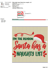 Load image into Gallery viewer, Funny Nauthy Embroidery Designs, Naughty Embroidery Sayings, Santa Hat Embroidery Patterns, I&#39;m the Reason Why Santa Has a Naughty List, Boy Embroidery, Girl Christmas Embroidery-Kraftygraphy
