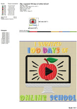 Load image into Gallery viewer, I Survived 100 Days of Online School Machine Embroidery Designs, 100 Days of School Embroidery Patterns, 2021 School Embroidery Sayings, Teacher Shirt Embroidery, Teacher Koozie Pes Files-Kraftygraphy
