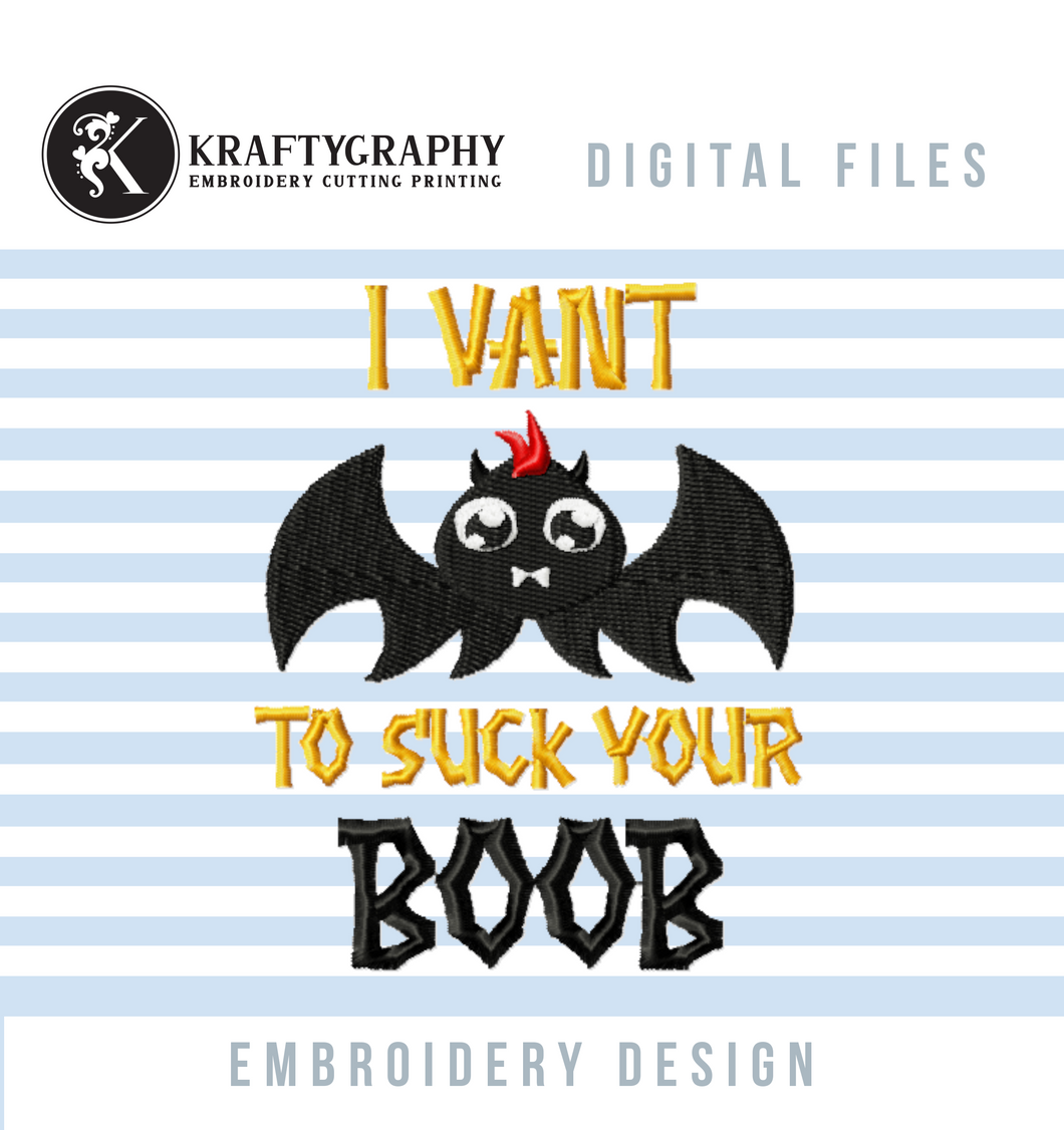 Funny Halloween Baby Machine Embroidery Design - I Vant for Your Boob-Kraftygraphy