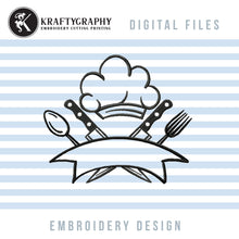 Load image into Gallery viewer, Emblem Kitchen embroidery designs for aprons, kitchen towels-Kraftygraphy
