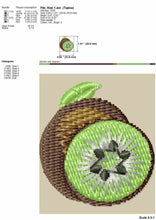 Load image into Gallery viewer, Kiwi fruit sliced embroidery design, colored, 9 sizes, fill stitch-Kraftygraphy
