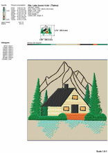 Load image into Gallery viewer, Lake house mountain scene embroidery design for machine-Kraftygraphy
