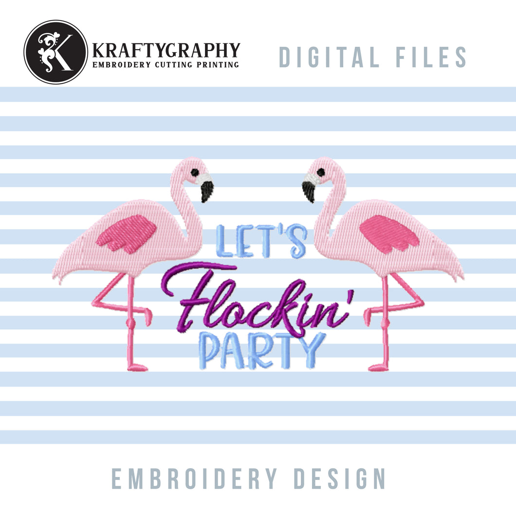 Party Flamingo Machine Embroidery Patterns, Drinking Flamingo Embroidery Designs, Tropical Bird Embroidery Sayings, Summer Shirts Pes Files, Simple Flamingo Jef Files, Drinking Embroidery-Kraftygraphy