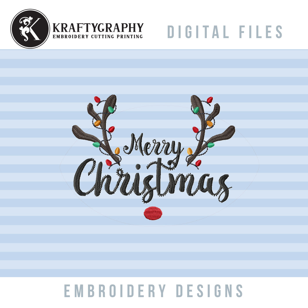 Merry Christmas With Reindeer Antlers and Christmas Lights-Kraftygraphy