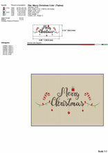 Load image into Gallery viewer, Merry Christmas embroidery design with candy cane, Christmas lights and gift-Kraftygraphy
