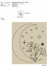 Load image into Gallery viewer, Celestial machine embroidery designs - moon with flowers and stars-Kraftygraphy
