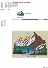 Load image into Gallery viewer, Mountain lake scene embroidery design-Kraftygraphy
