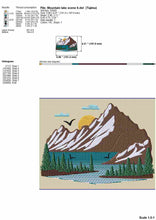 Load image into Gallery viewer, Mountain lake scene embroidery design-Kraftygraphy
