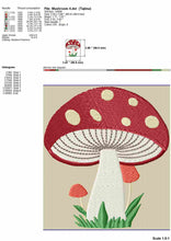 Load image into Gallery viewer, Mushroom embroidery design - red mushroom with white dots-Kraftygraphy
