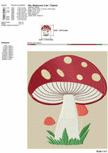 Load image into Gallery viewer, Mushroom embroidery design - red mushroom with white dots-Kraftygraphy
