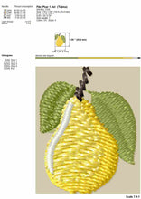 Load image into Gallery viewer, Small Pear embroidery design for machine in 9 sizes, fill stitch style-Kraftygraphy
