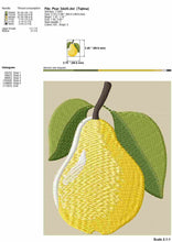 Load image into Gallery viewer, Small Pear embroidery design for machine in 9 sizes, fill stitch style-Kraftygraphy
