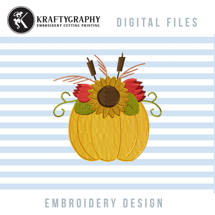 Mini Pumpkin Embroidery Design, Floral Pumpkin Embroidery Designs, Fall Embroidery Pes Files-Kraftygraphy