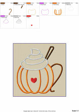 Load image into Gallery viewer, Pumpkin Applique Embroidery Designs for Machine, Pumpkin Latte Mug Embroidery Patterns, Pumpkin Applique Pes-Kraftygraphy
