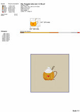 Load image into Gallery viewer, Mini Pumpkin Latte Embroidery Design for Machine, Pumpkin Mug Embroidery Patterns, Mini Pumpkin Embroidery Design-Kraftygraphy
