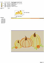 Load image into Gallery viewer, Pumpkin Trio Embroidery Design, Pumpkin Sketch Pes Files, Pumpkin Outline Embroidery Designs, Fall Embroidery,-Kraftygraphy
