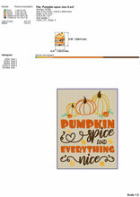 Load image into Gallery viewer, Pumpkin Spice Embroidery Design, Pumpkin Sayings Embroidery Pes, Pumpkin Quotes Embroidery, Pumpkin Embroidery Patterns, Fall Embroidery Files-Kraftygraphy
