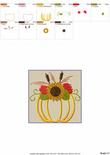 Load image into Gallery viewer, Floral Pumpkin Applique Machine Embroidery Designs, Fall Embroidery Designs, Sunflower Pes Embroidery Files-Kraftygraphy
