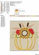 Load image into Gallery viewer, Floral Pumpkin Applique Machine Embroidery Designs, Fall Embroidery Designs, Sunflower Pes Embroidery Files-Kraftygraphy
