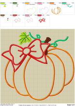 Load image into Gallery viewer, Pumpkin With Bow Applique Design for Machine Embroidery, Pumpkin Embroidery designs-Kraftygraphy
