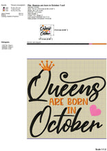 Load image into Gallery viewer, October Birthday Machine Embroidery Designs - Queens Are Born in October-Kraftygraphy
