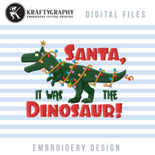 Load image into Gallery viewer, Funny Christmas Machine Embroidery Designs for Kids Clothing, Cute Christmas Dinosaur Embroidery Patterns, Christmas Embroidery Files for Boys, Christmas Tree Dinosaur Embroidery Pes Files, Kids Embroidery Jef Files-Kraftygraphy
