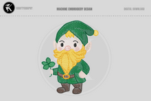 Load image into Gallery viewer, Lucky Leprechaun Gnome with Four-Leaf Clover Embroidery Design-Kraftygraphy
