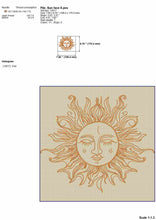 Load image into Gallery viewer, Celestial embroidery designs - mystical boho sun face-Kraftygraphy
