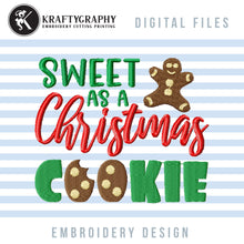 Load image into Gallery viewer, Christmas Cookie Embroidery Designs, Christmas Embroidery Patterns for Kids Clothing, Christmas Cookies Embroidery Files, Christmas Embroidery Sayings, Pajamas Pes Files, gingerbread man embroidery-Kraftygraphy
