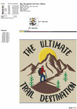 Load image into Gallery viewer, Hiking embroidery designs - The ultimate trail destination with hiker on mountain-Kraftygraphy
